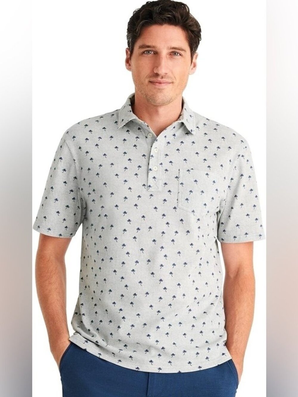 johnnie-O The OG Pique Polo - Currituck Print Shirt Size Large Cotton Grey